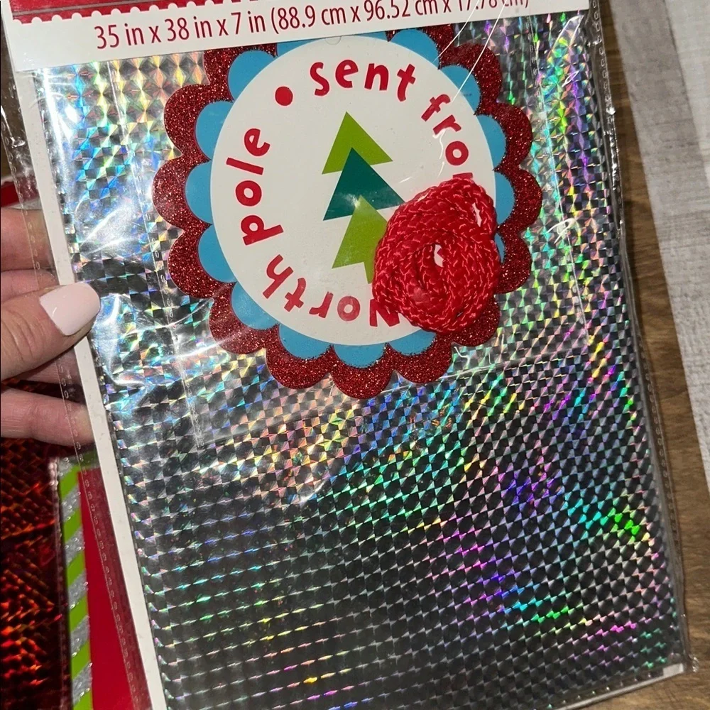 Set of two large holographic Christmas holiday gift bags new in package
